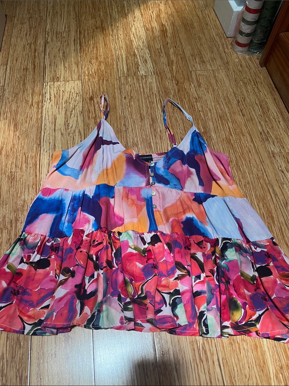 Colorful Floral Tiered Spaghetti-Strap Tank Top - Multicolor